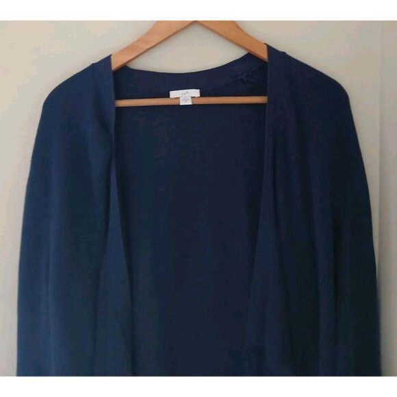 J. Jill Open Front Cardigan Size XL Blue Cotton Thin Knit Closet Staple - Picture 2 of 12